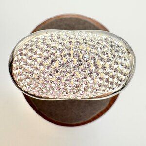 VTG Sterling Silver 925 Pave Crystals & Enamel Statement Ring Size 10.5